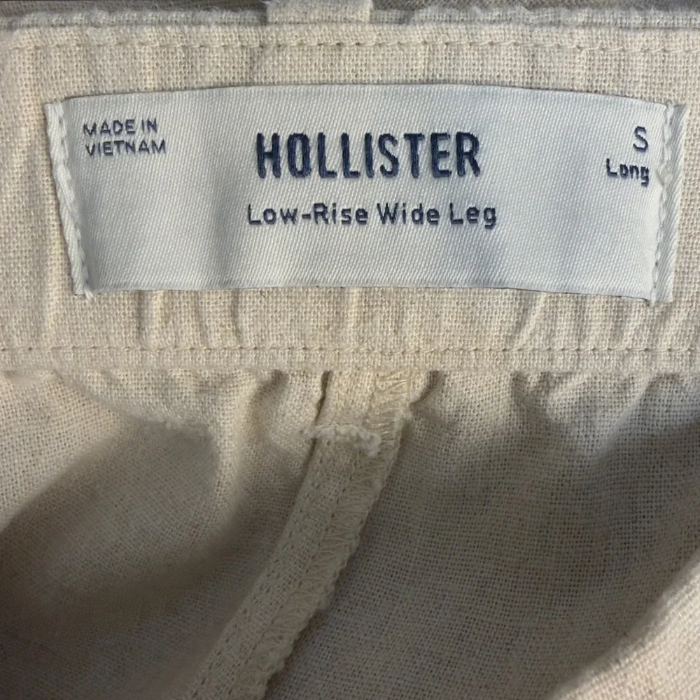 Hollister Low Rise Wide Leg Cuffed Linen Blend Pants Size Small-Long Ecru Cream